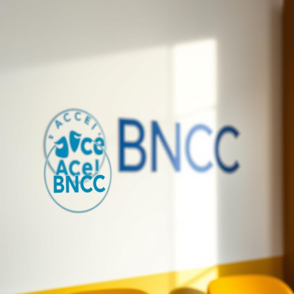 Detailed, realistic image of the "Base Nacional Comum Curricular" (BNCC) logo and branding. Prominent in the foreground is the ACEI (Associação Nacional de Educação Infantil) logo, a circular emblem with stylized letter shapes in shades of blue. Behind it, the BNCC text is displayed in a clean, modern font, set against a soft, gradient background in complementary colors. Lighting is natural and diffused, creating a professional, educational atmosphere. The composition is well-balanced, with the BNCC branding elements taking up the majority of the frame. Depth of field is moderate, keeping the main subjects in sharp focus while hinting at additional contextual elements in the background. Detailed, realistic image of the "Base Nacional Comum Curricular" (BNCC) logo and branding. Prominent in the foreground is the ACEI (Associação Nacional de Educação Infantil) logo, a circular emblem with stylized letter shapes in shades of blue. Behind it, the BNCC text is displayed in a clean, modern font, set against a soft, gradient background in complementary colors. Lighting is natural and diffused, creating a professional, educational atmosphere. The composition is well-balanced, with the BNCC branding elements taking up the majority of the frame. Depth of field is moderate, keeping the main subjects in sharp focus while hinting at additional contextual elements in the background.